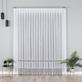 Firanka z aplikacją na markizetę, wzór pasowy, 250 cm, kolor biały 001, EAN: 5906450924543
