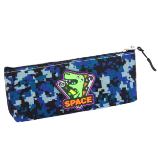 Piórnik przybornik kosmiczny dinozaur piksele niebieski 20x8cm