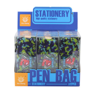 Piórnik przybornik kosmiczny dinozaur piksele niebiesko zielony 20x8cm