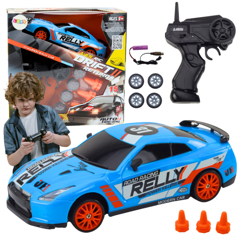 Autko sportowe zdalnie sterowane r/c 1:24 niebieski wymienne koła
