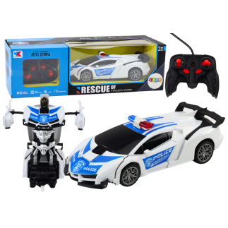Samochód r/c policyjny 2w1 auto robot dźwięki światła