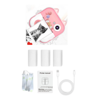 Aparat natychmiastowy z drukarką termiczną gry 3 rolki kotek różowy
