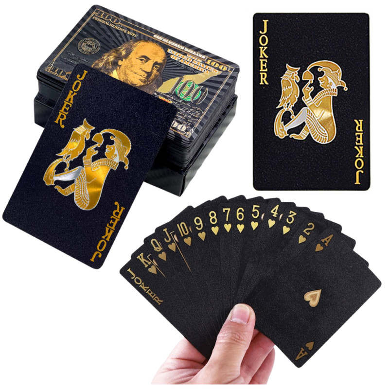 Karty do gry towarzyskiej eleganckie banknot dolar czarne talia 54 karty