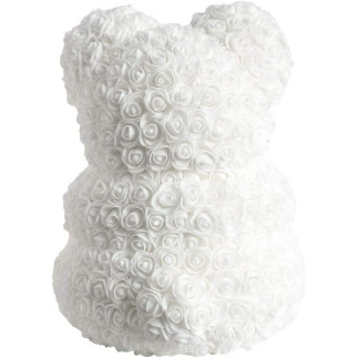 Bq54c miś z róż z sercem 25cm             biało-czerwony led