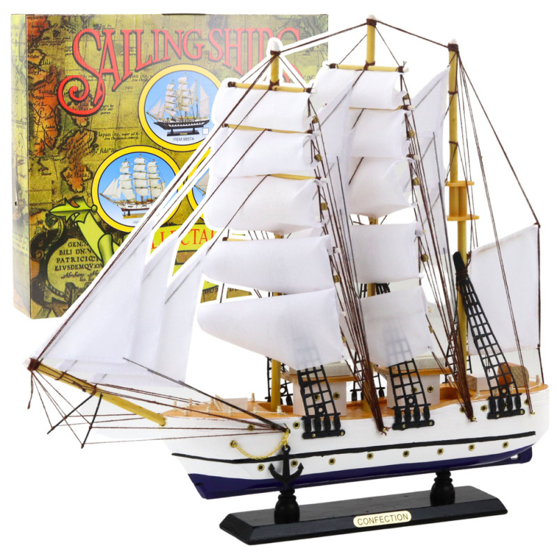 Model kolekcjonerski dekoracyjny statek żaglowiec fregata biały 49x43cm EAN: 5905991049449