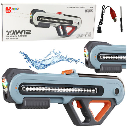 Duży pistolet karabin w12 elektryczny na wodę led szary 60cm