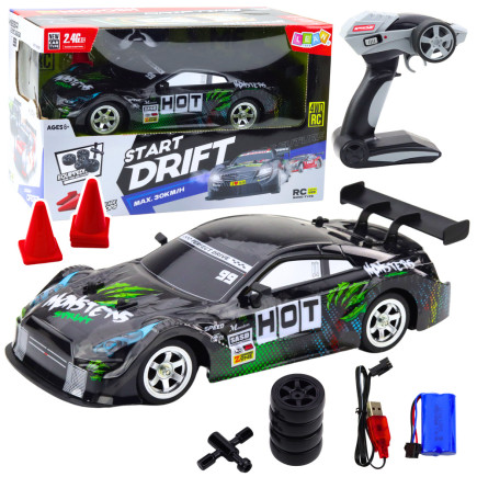 Samochód wyścigowy auto do driftu rc czarno zielone 30km/h 1:16