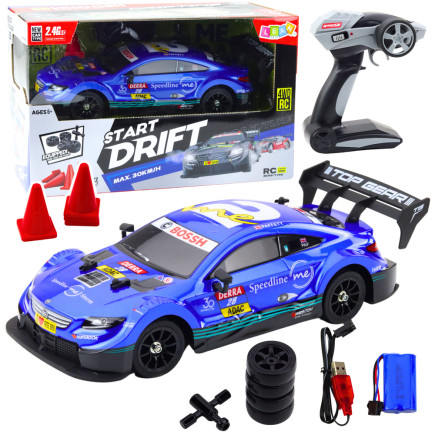 Samochód wyścigowy auto do driftu rc niebieskie 30km/h 1:16