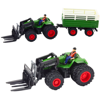 Zdalnie sterowany traktor rolniczy z przyczepą i widłami, podwójne koła RC, EAN: 5905991037026