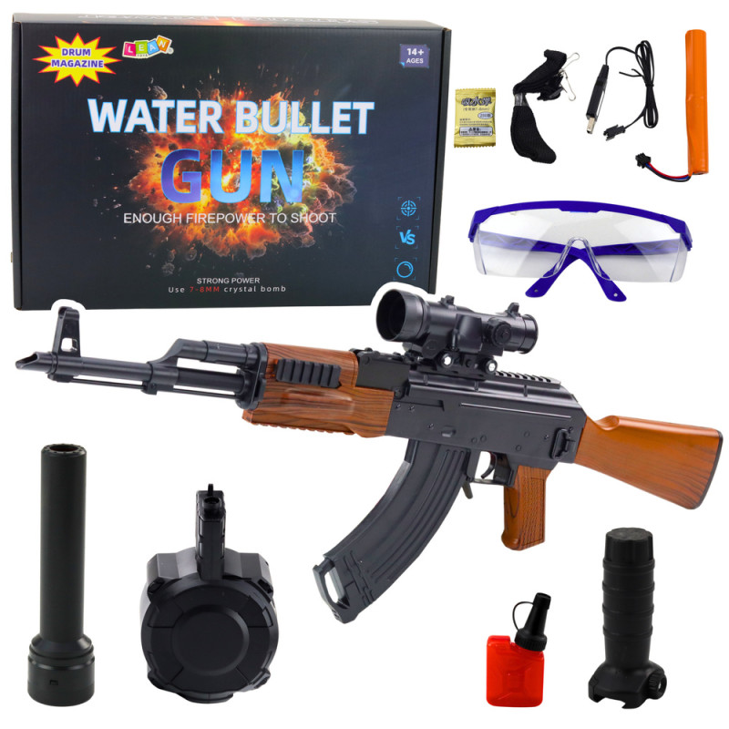Karabin AK na kulki wodne hydrożelowe z celownikiem i akcesoriami, okulary 96cm - EAN: 5905991054122