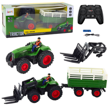 Traktor rolniczy z przyczepą i widłami zdalnie sterowany rc 2.4g