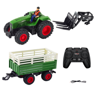 Zdalnie sterowany traktor rolniczy z przyczepą i widłami RC 2.4G - EAN: 5905991037033