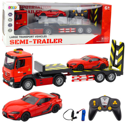 Zestaw laweta zdalnie sterowana rc auto sportowe osobowe czerwone 1:16