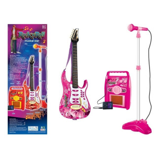 Gitara z mikrofonem strunami wzmacniaczem różowa
