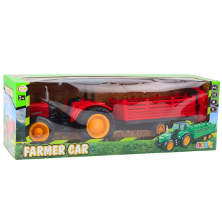 Traktor farmerski z przyczepą zdalnie sterowany rc czerwony