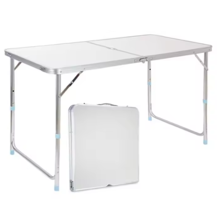 Stół turystyczny kempingowy składany regulowany aluminiowy biały 120x60cm