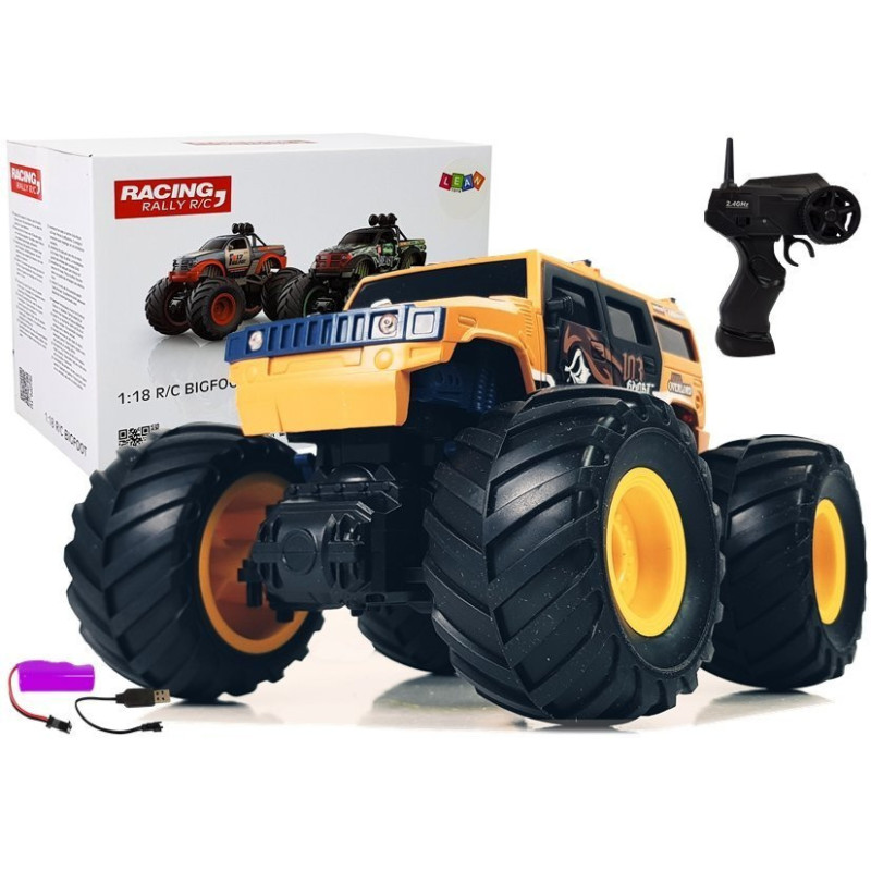 Auto terenowe Bigfoot 2.4G zdalnie sterowane żółte, duże koła, skala 1:18 - EAN: 5904204750189