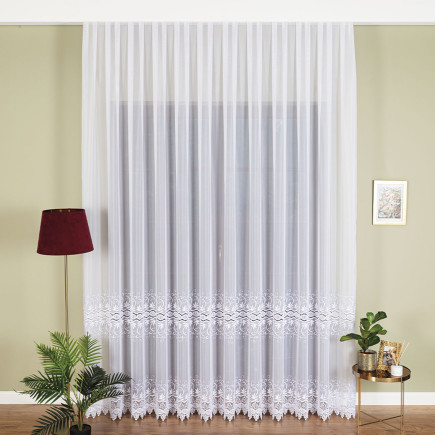Firanka z aplikacją na woalu 280cm, kolor biały 001 - EAN: 5906450014619