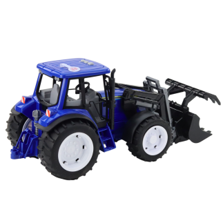 Traktor farmerski z ruchomą łyżką światła dźwięki niebieski 1:10