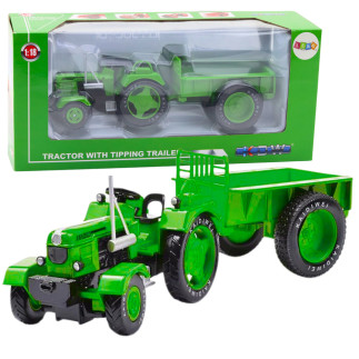 Metalowy traktor rolniczy z przyczepą zielony 1:18
