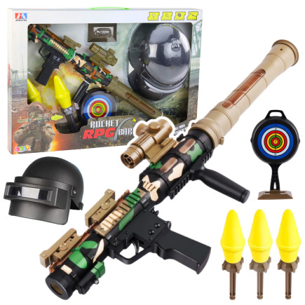 Zestaw wojskowy militarny bazooka rpg hełm tracza piankowe pociski