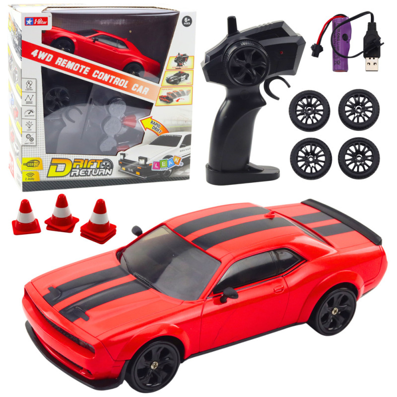 Auto sportowe drift RC 4WD z wymiennymi kołami czerwone - EAN: 5905991050315