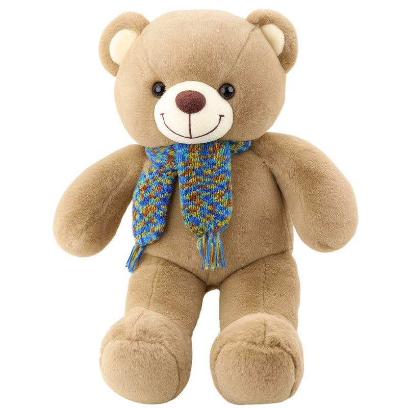 Pluszowa Maskotka Miś z Kolorowym Szalikiem Wełnianym 55cm, Brązowy - EAN: 5905991048336