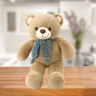 Pluszowa Maskotka Miś z Kolorowym Szalikiem Wełnianym 55cm, Brązowy - EAN: 5905991048336