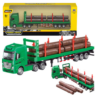 Ciężarówka transport drewna metalowa huina 1:50 zielona
