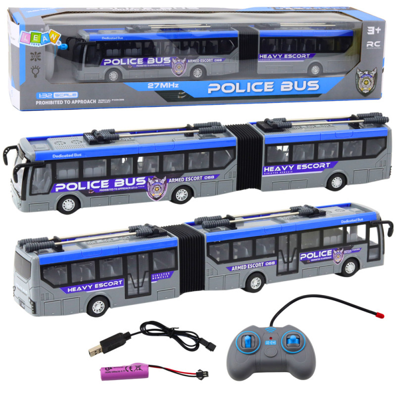 Autobus policyjny przegubowy zdalnie sterowany RC światła szary EAN: 5905991052784