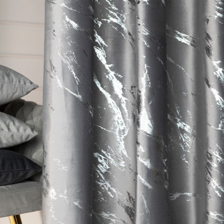 Marma Zasłona Gotowa na Przelotkach Jasny Szary z Srebrnym Nadrukiem 140x250 cm EAN: 5906450017993