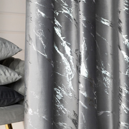 Marma Zasłona Gotowa na Przelotkach Jasny Szary z Srebrnym Nadrukiem 140x250 cm EAN: 5906450017993