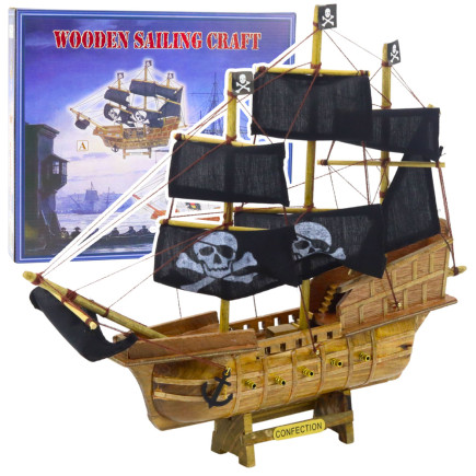 Model kolekcjonerski dekoracyjny statek żaglowiec piracki czarny 33x29cm