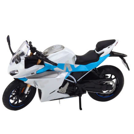 Motocykl sportowy metalowy z dźwiękiem i światłami biało-niebieski 1:12, EAN: 5905991049623