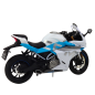 Motocykl sportowy metalowy z dźwiękiem i światłami biało-niebieski 1:12, EAN: 5905991049623