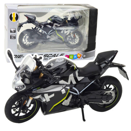 Motocykl sportowy metalowy światła dźwięki czarny 250 sr 1:12
