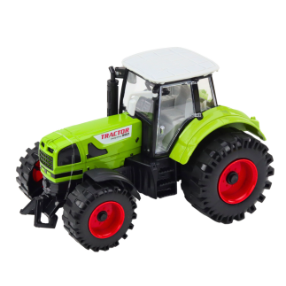 Traktor z przyczepką napęd frykcyjny otwierana maska drzwi zielony