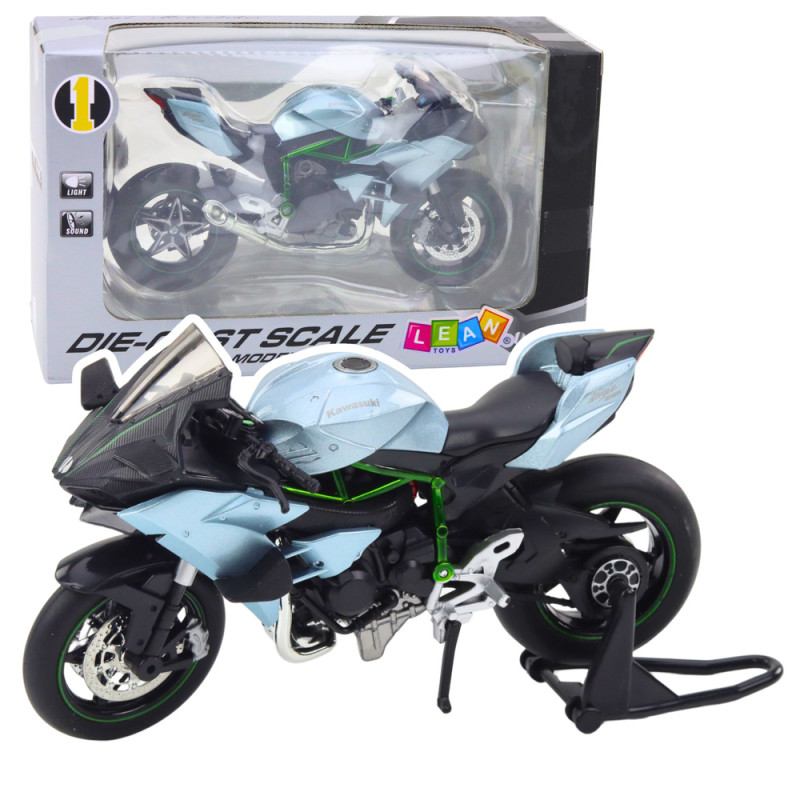Sportowy motocykl metalowy z dźwiękiem i światłami srebrny 1:12 - EAN: 5905991049531