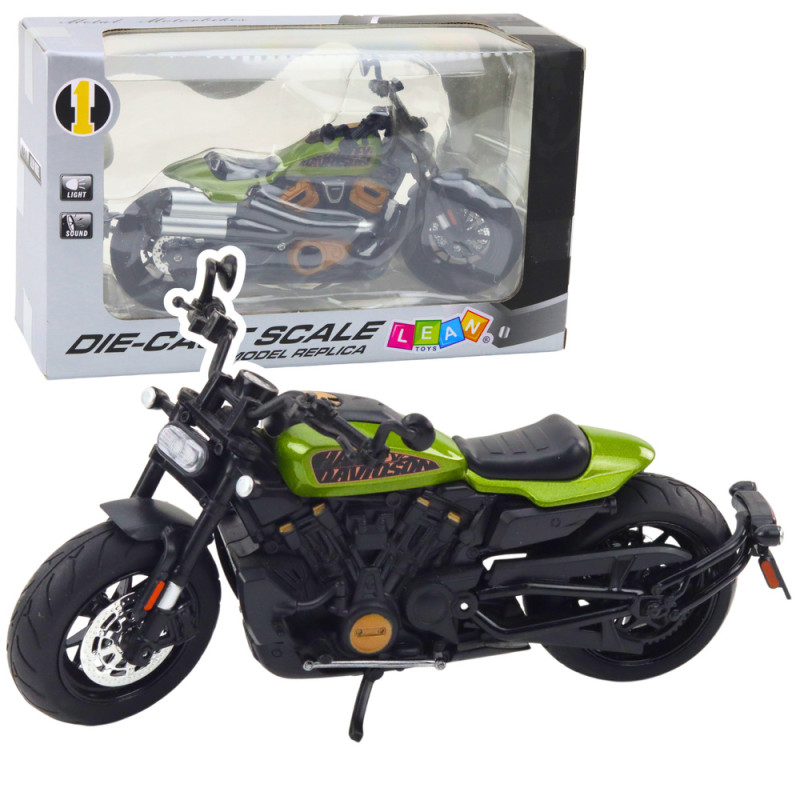 Motocykl Chopper Metalowy z Dźwiękami i Świetłami Czarny Zielony 1:12 - EAN: 5905991049654