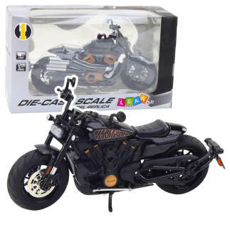 Motocykl chopper metalowy światła dźwięki czarny złote elementy 1:12