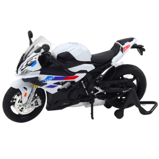 Motocykl sportowy metalowy biały z dźwiękiem i światłem S1000 1:12 EAN: 5905991049746