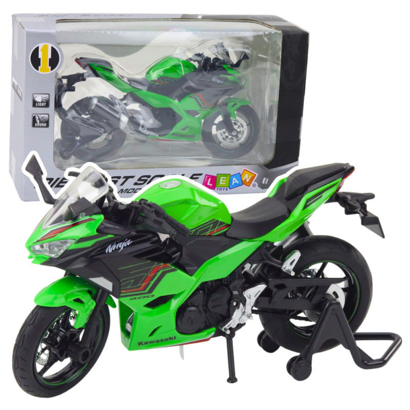 Motocykl Sportowy Metalowy Zielony z Dźwiękiem i Światłem 1:12 EAN 5905991049685
