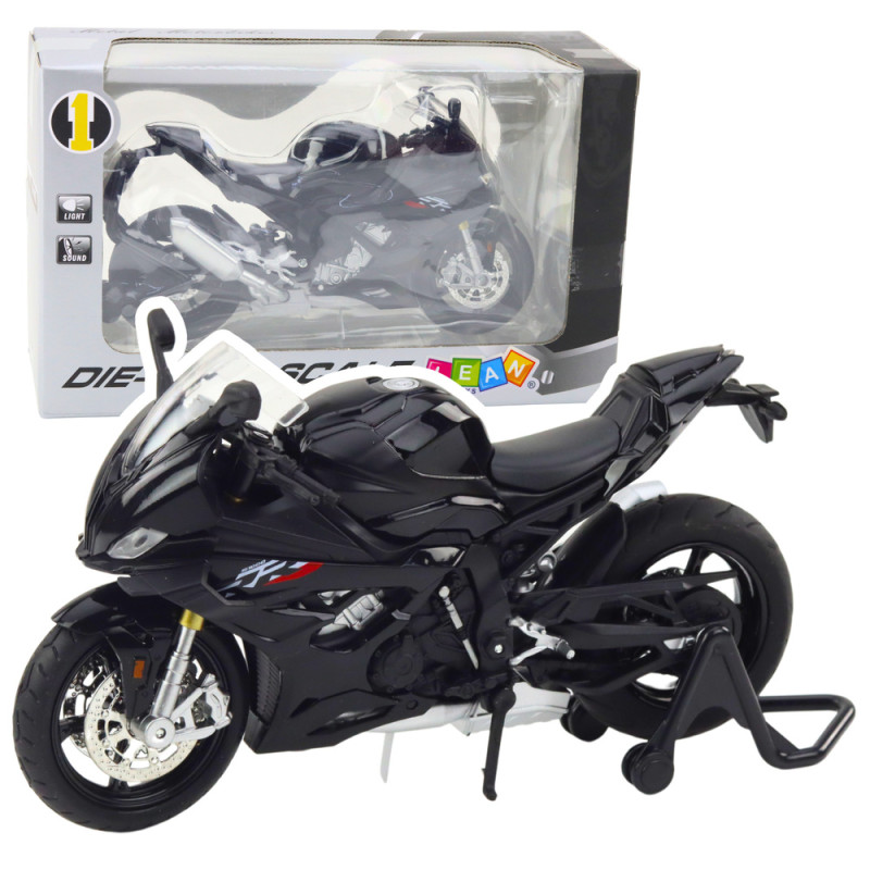 Sportowy motocykl metalowy z dźwiękiem i światłami czarny S1000 1:12 EAN: 5905991049753