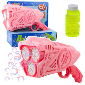 Pistolet na bańki mydlane na baterie światła led różowy