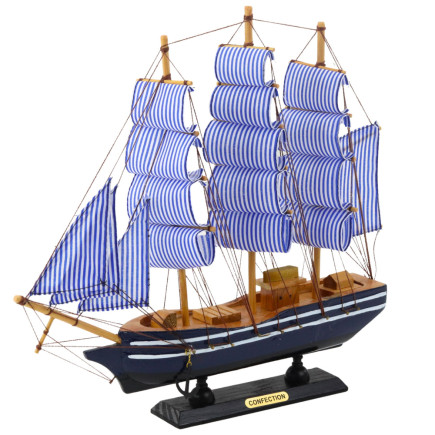 Biało-niebieski model żaglowca dekoracyjnego 33x31cm - EAN: 5905991049357