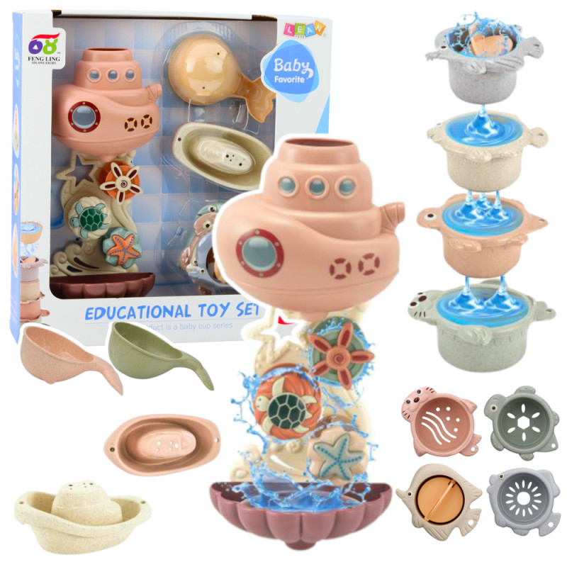 Zabawki do kąpieli Statek Podwodny z kubeczkami przyssawkami 9el - EAN: 5905991052142