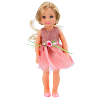 Lalka w sukience z kokardką, długie włosy, różowa grzebień 38 cm - EAN: 5905991055655