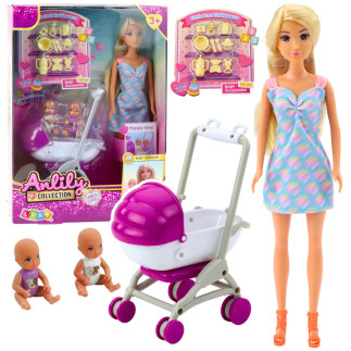 Lalka anlily mama z dwójką dzieci wózek akcesoria dziecięce