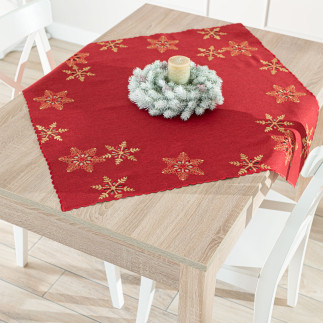 Błyszczące Śnieżynki Serweta Haft Czerwony 85x85 cm, EAN: 5906450022232