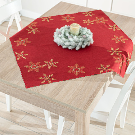 Błyszczące Śnieżynki Serweta Haft Czerwony 85x85 cm, EAN: 5906450022232
